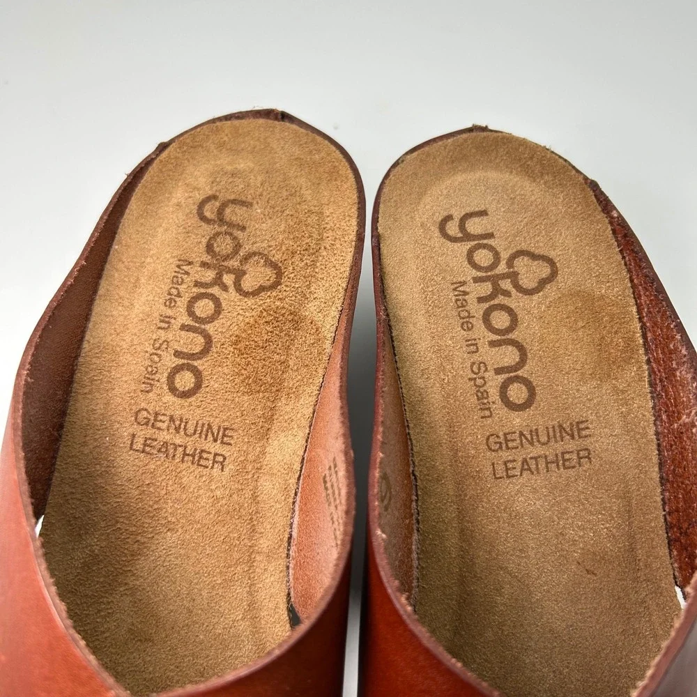 New Yokono Wedge‎ Sandals Women 9 Brown Excellent Leather Cross Strap Made Spain